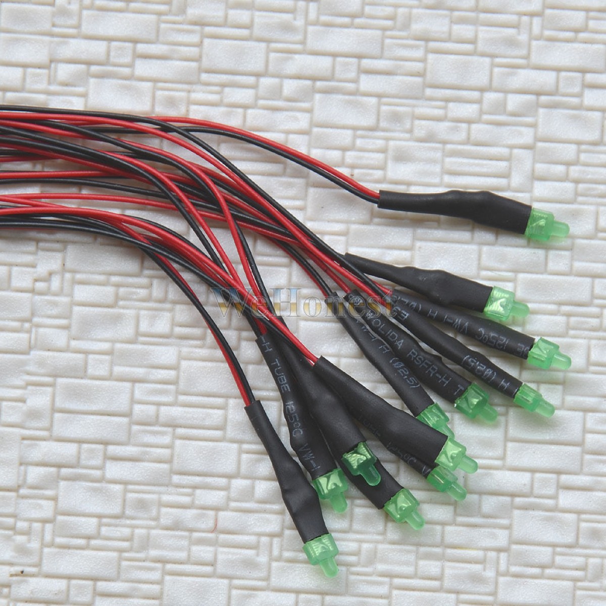 5 x Pre-Wired 2mm Green LEDs prewired resistor for 12V - 18V DC use