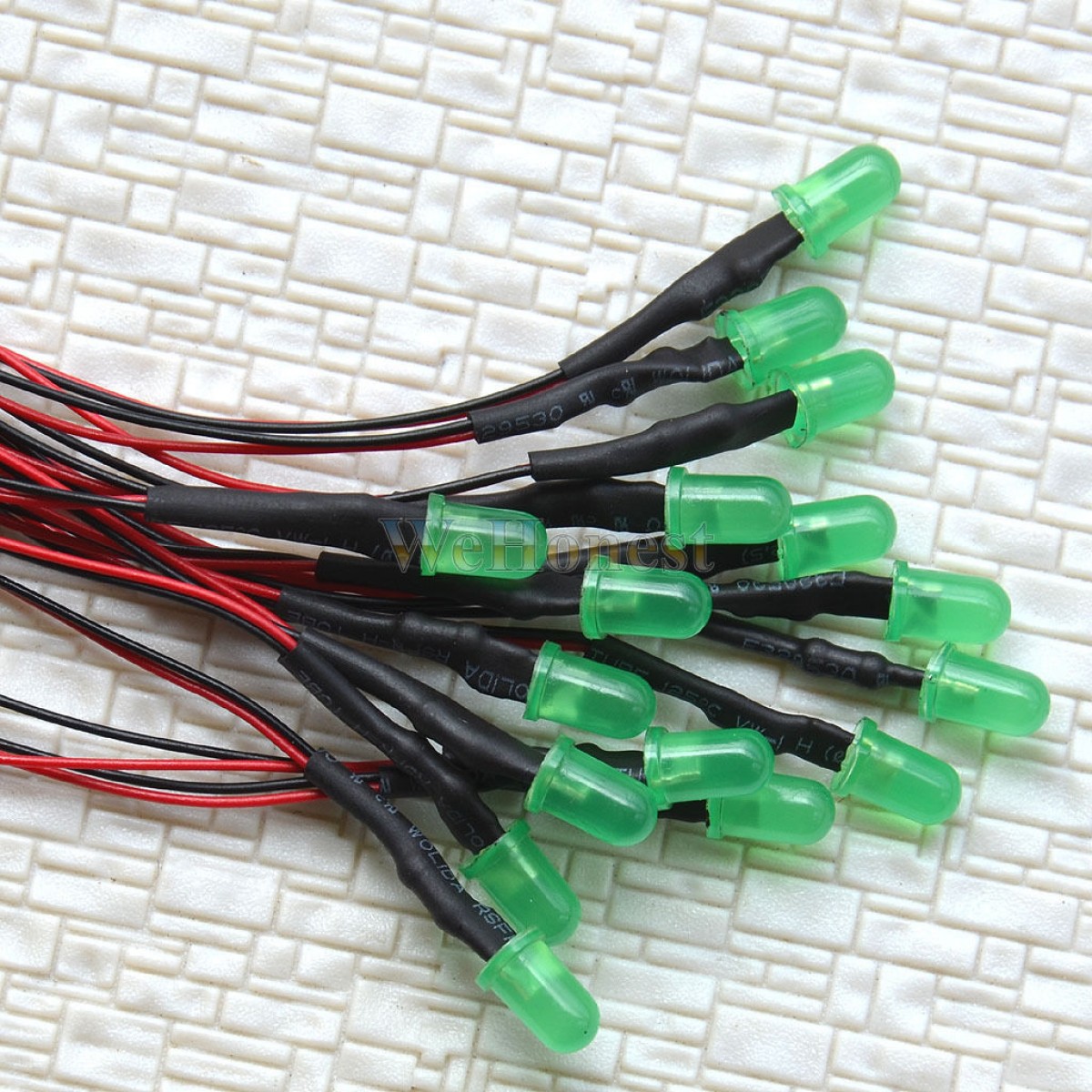 5 x Pre-Wired Dia.5mm Green LEDs prewired resistor for 12V - 16V use